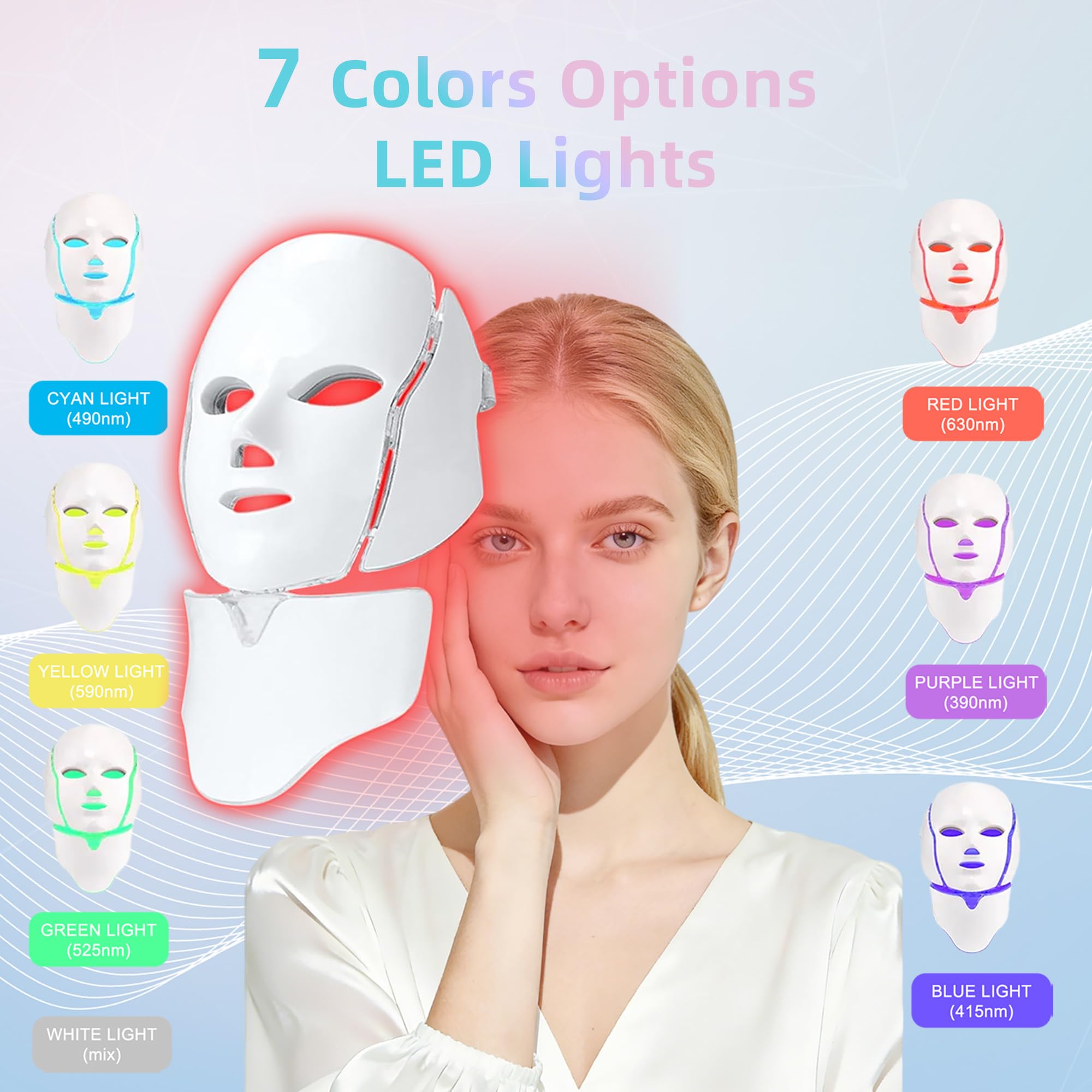 LED Light Therapy Mask for Face, Light Therapy Mask for Skin Care, 7 Colors Facial Skin Care Mask for Anti-Aging Wrinkles Treatment for Home Use Facial Device - 1