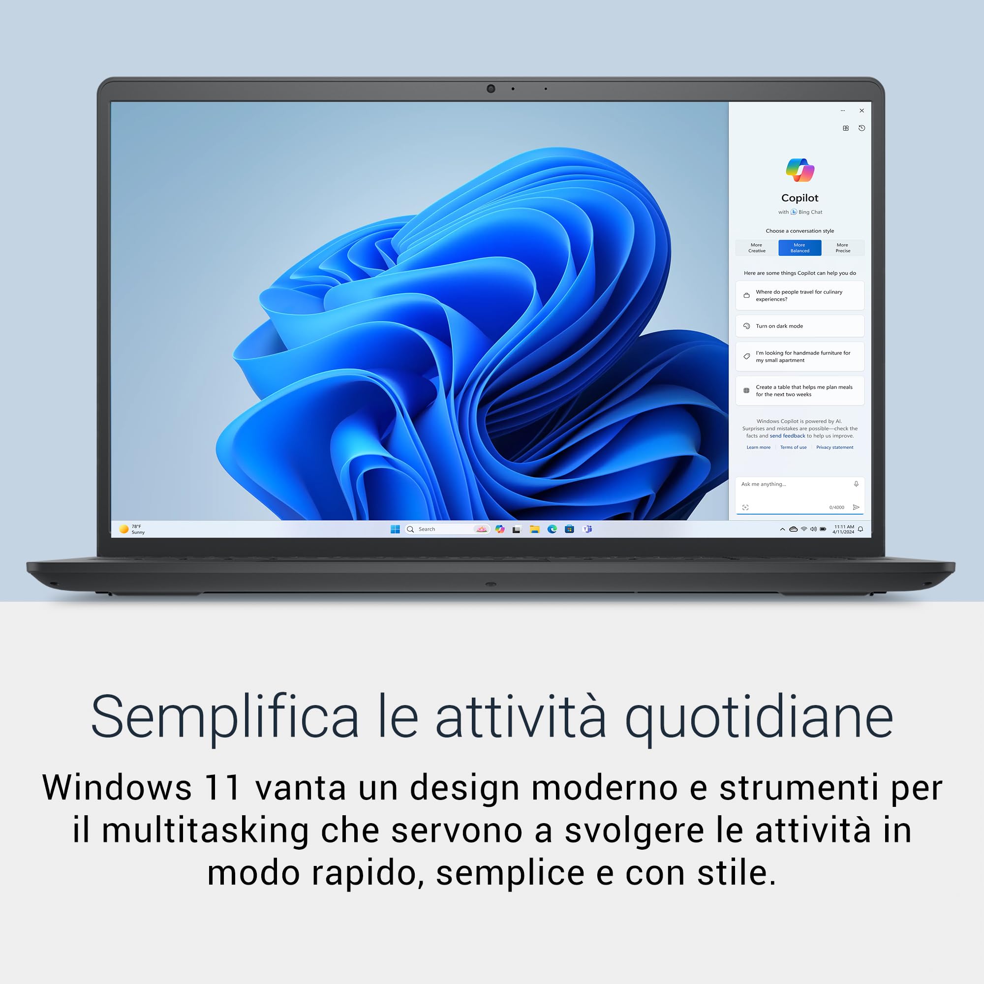 Dell 15 Laptop DC15250-15.6'' FHD 120Hz Display, IPS-Technology, Intel® Core™ i5-1334U, 8GB RAM, 512GB SSD, Intel UHD Graphics, Windows 11 Home, QWERTY Italiano (Caricatore venduto separatamente)