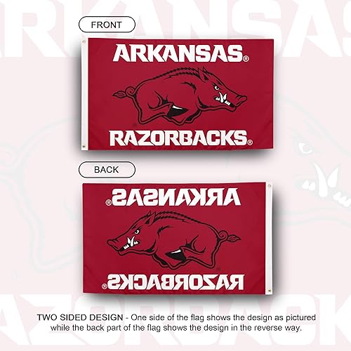 Miniatura 2 de Desert Cactus Bandera de la Universidad de Arkansas Razorbacks U of A Hogs, banderines 100% poliéster, para interiores y exteriores, 3 x 5 (diseño K)