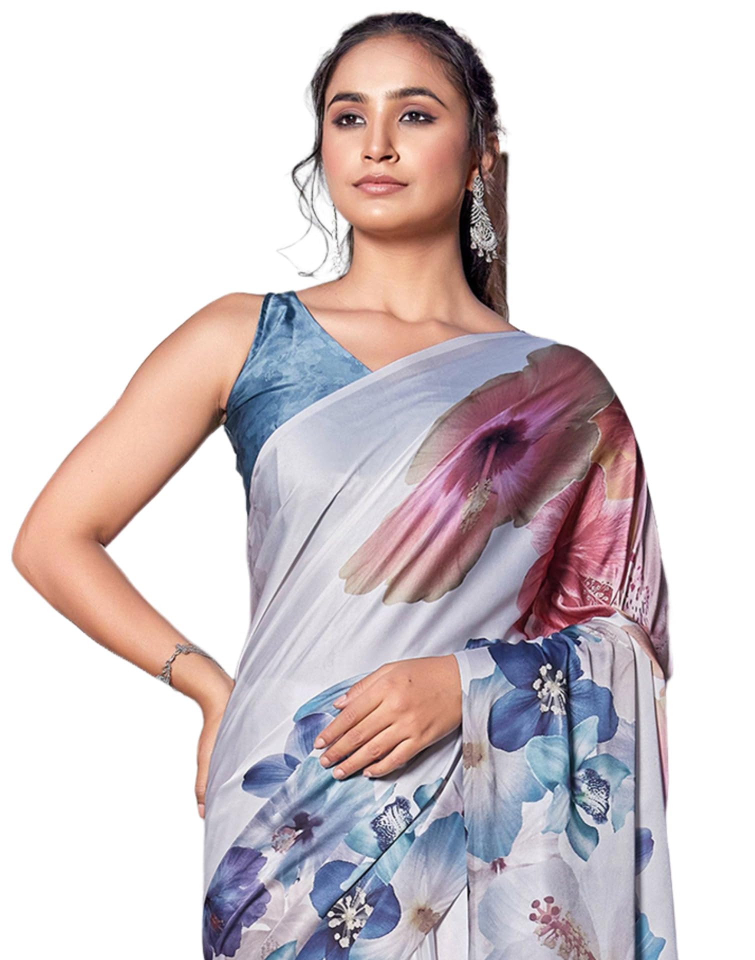siril Women's Satin Printed Saree With Unstitched Blouse Piece-picture-17