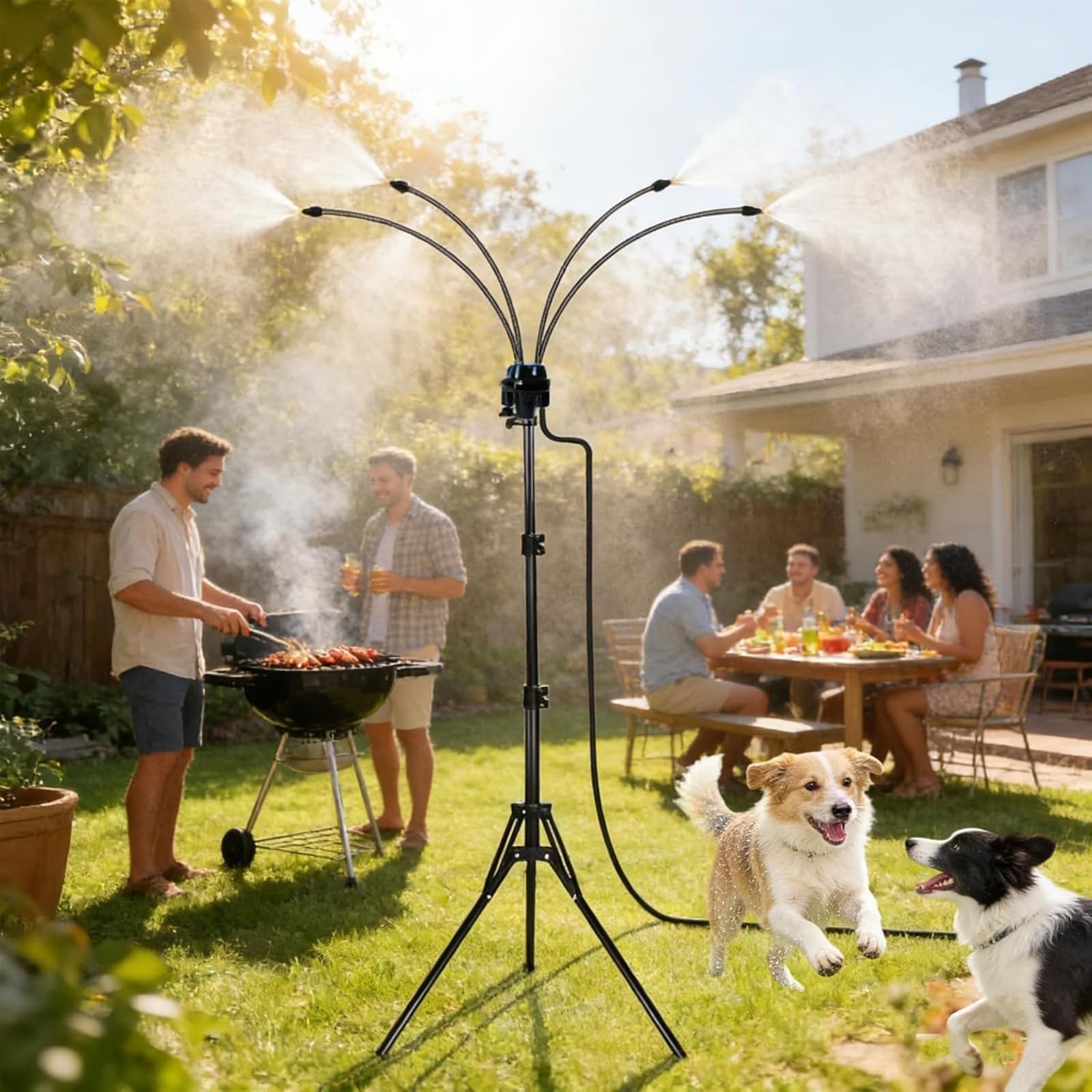 Kit Nebulizador Terraza Exterior,Brumizador Exterior Con Trípode Regulable, Equipo De Niebla Enfriante Con Boquillas De Latón Para Jardín, Terraza Y Zonas De Ocio Al Aire Libre