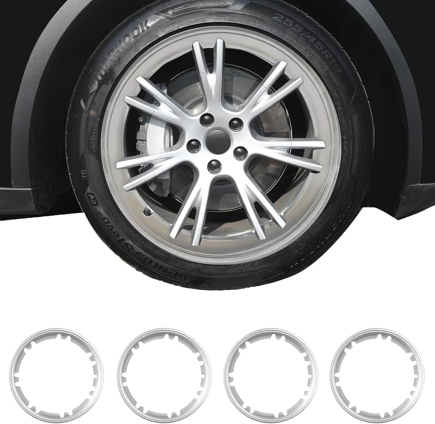 Wheel Rim Protector for Tesla Model Y Gemini 19 inch Apollo Wheels 2020-2024 Model Y Accessories All-in-one Car Tire Trim Rings Rim Case Hubcaps Wheel Cover (Sliver, 19'' Model Y-4pcs) Sliver 19'' Model Y-4pcs