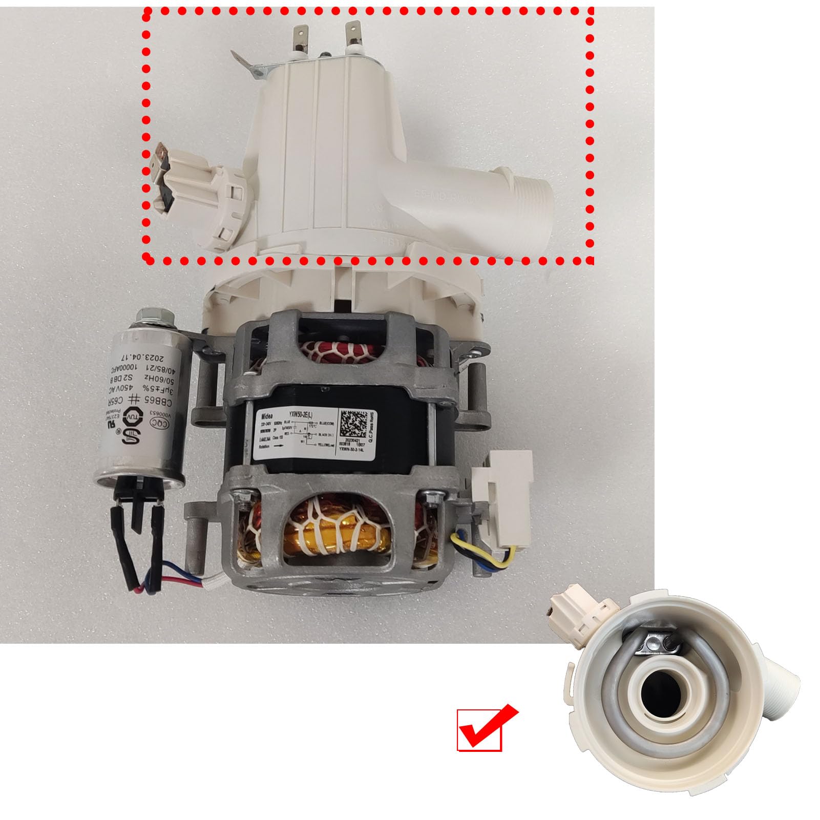 EUROMAID Geschirrspüler E14DWX - Heizkörper im Pumpengehäuse - Heizelementmontage-Motor Pumpe Kopf Rohr Montage Spülmaschine Teile