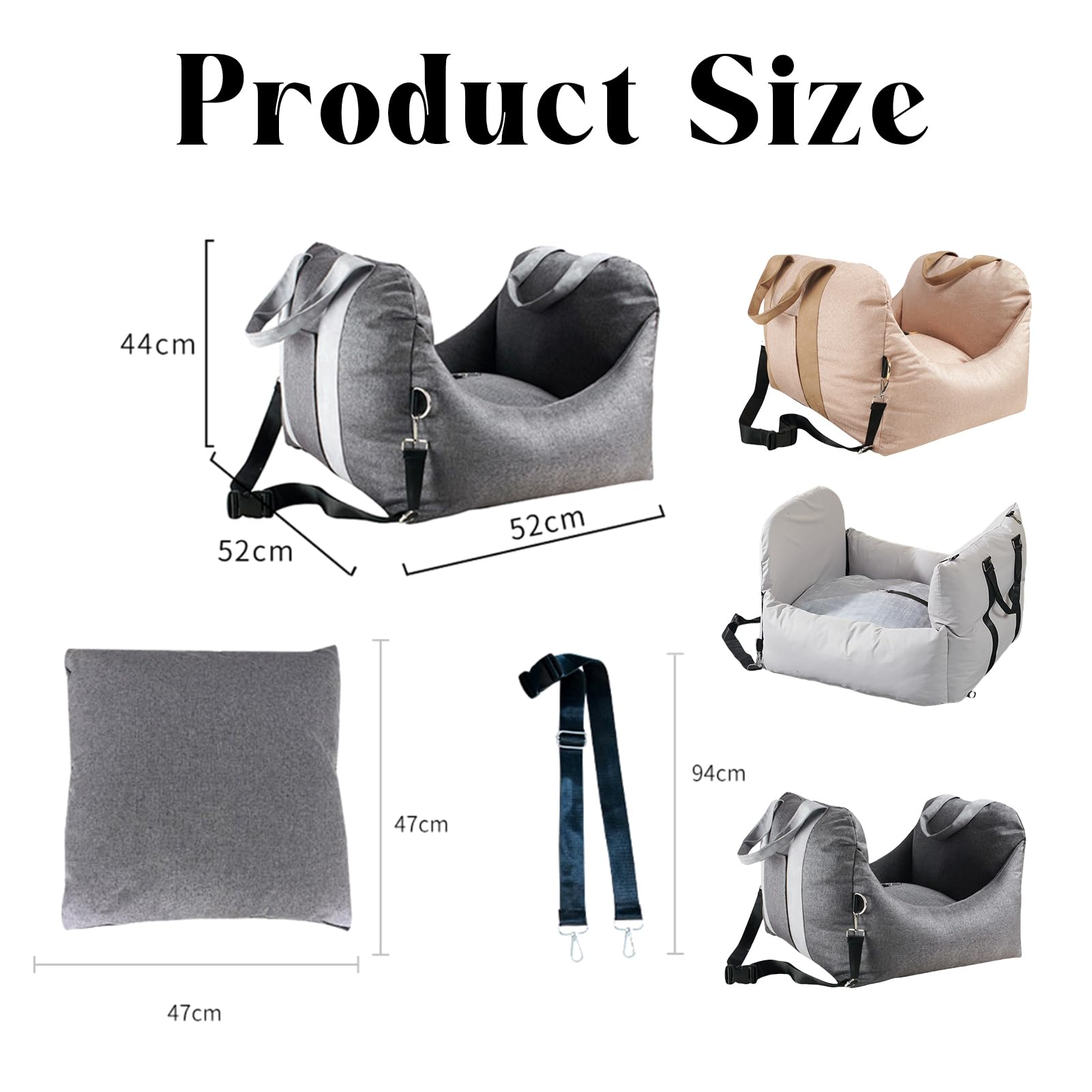 Asiento lavable para perros pequeños y pequeños, asiento de coche para perros pequeños/medianos, asiento para perros con cinturón de seguridad estable y bolsa de almacenamiento (gris claro)