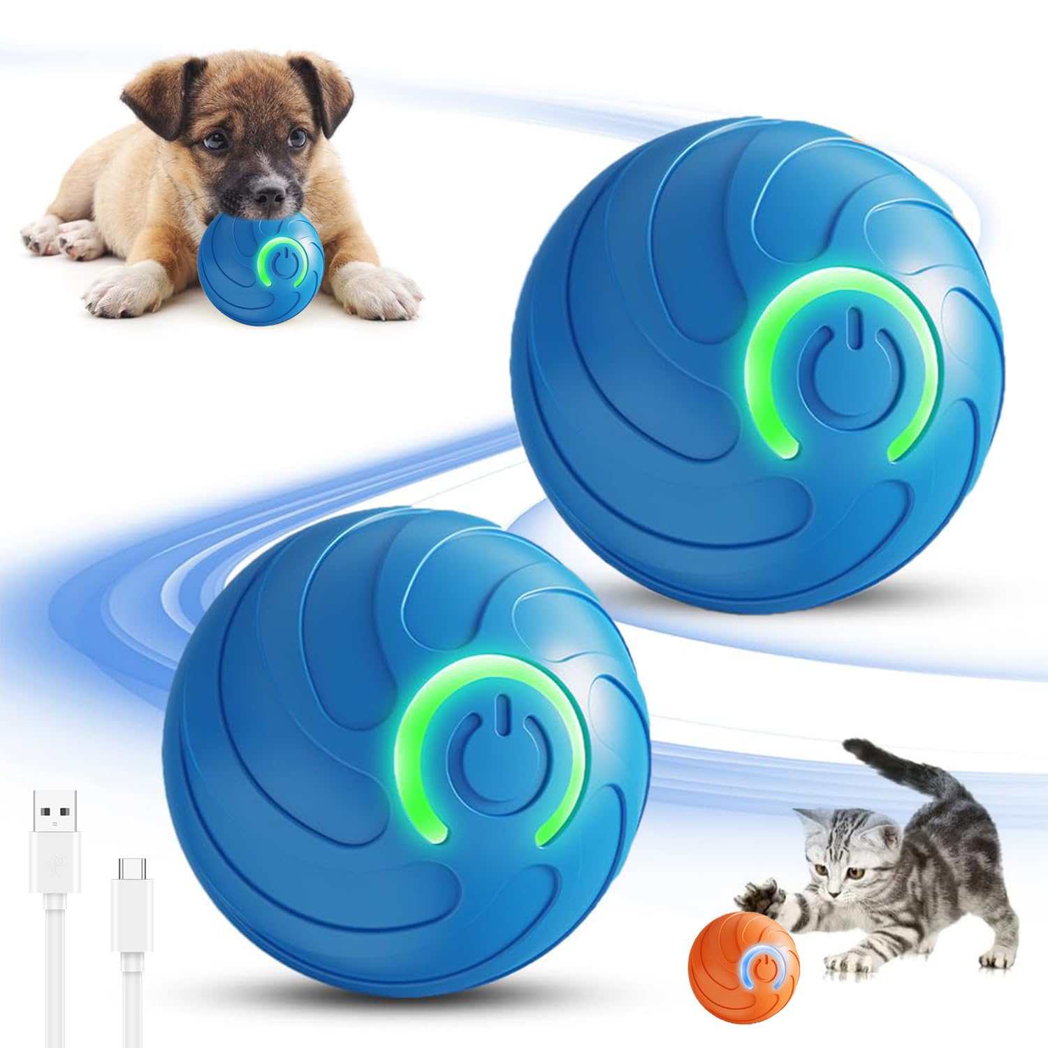 2 Pack Shaky Vibration Dog Ball Toy - Automatic Moving, Jumping Interactive Ball For Dogs, Bite-Resistant TPR Material