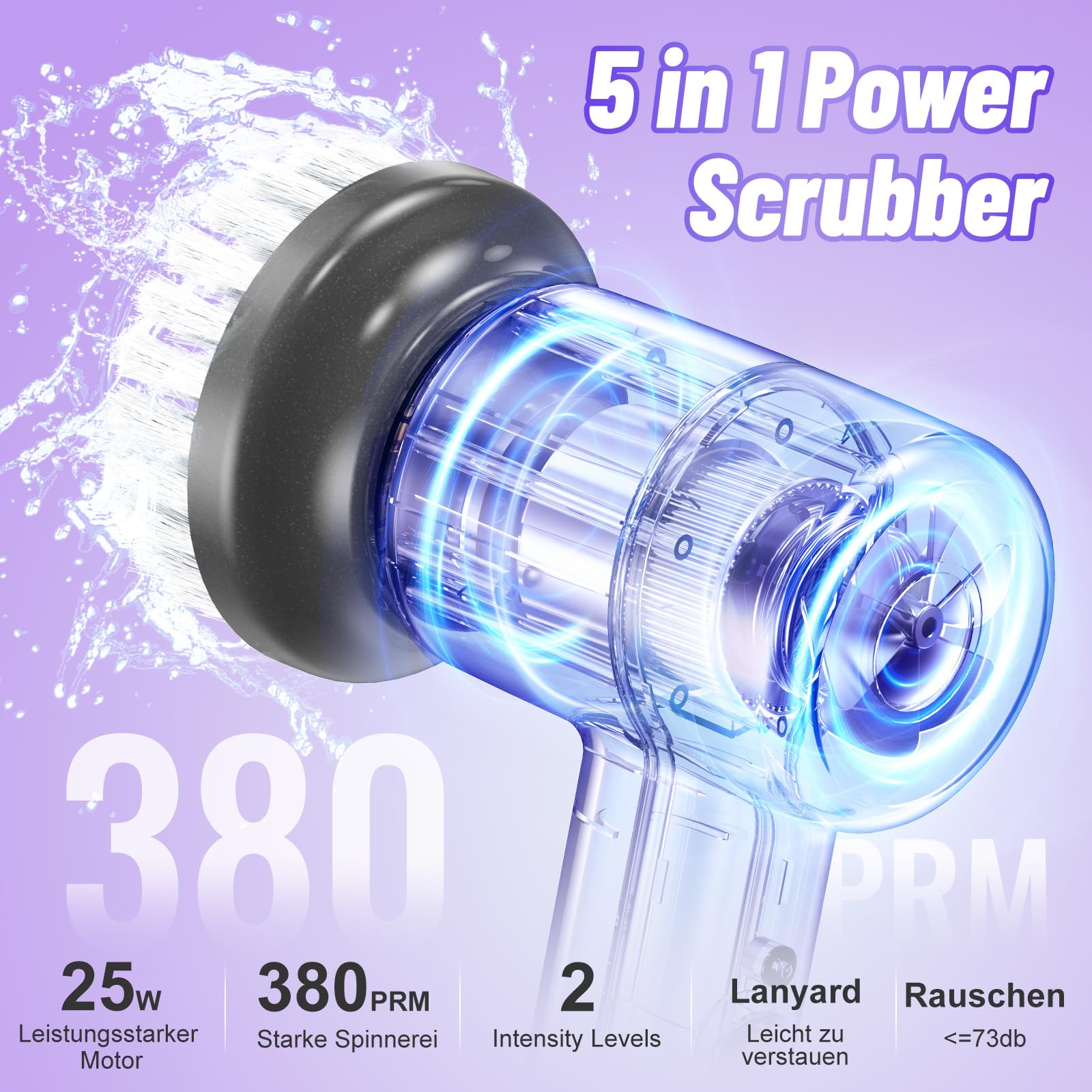 Brosse de Nettoyage Électrique de Bain, Brosse de Nettoyage sans Fil avec 5 Têtes Interchangeables, Recharge USB-C, Idéale pour Carrelage, Baignoire, Joints et Cuisine