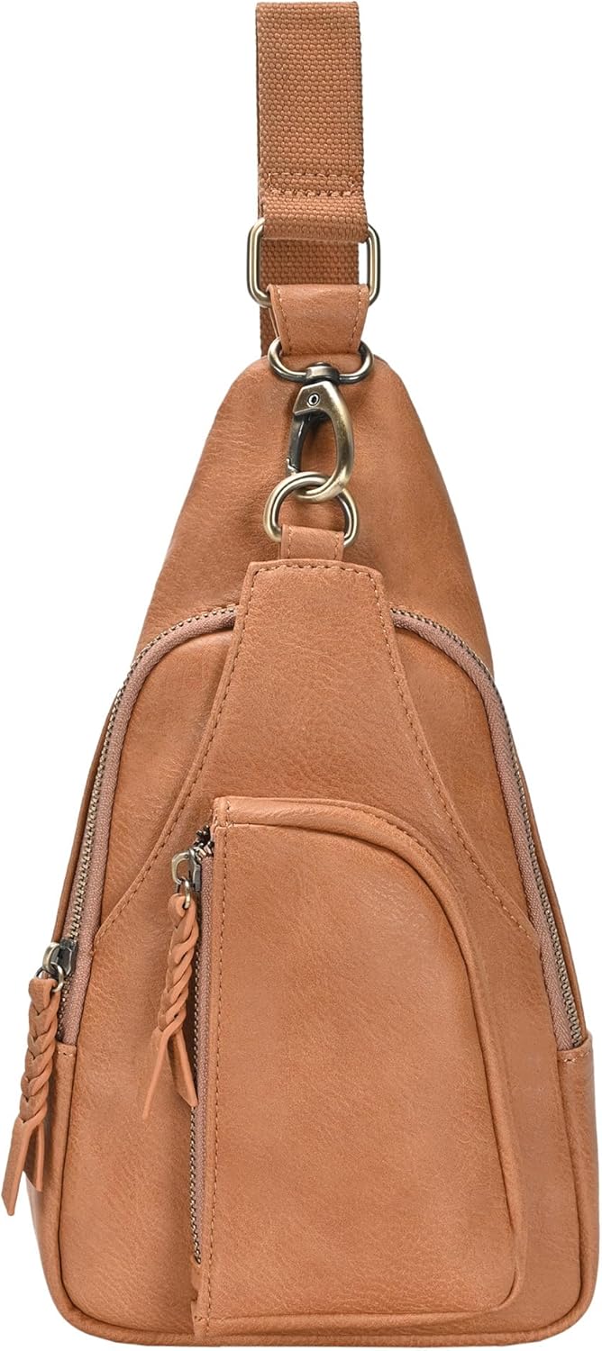 MMS Brands Antik Kraft Tasha Crossbody Sling (Camel) | Vegan Leather Crossbody Bag for Women with 16-20" Strap | Sling Bags for Women with Durable Antique Brass Hardware | 7in x 2.5in x 12.5in |