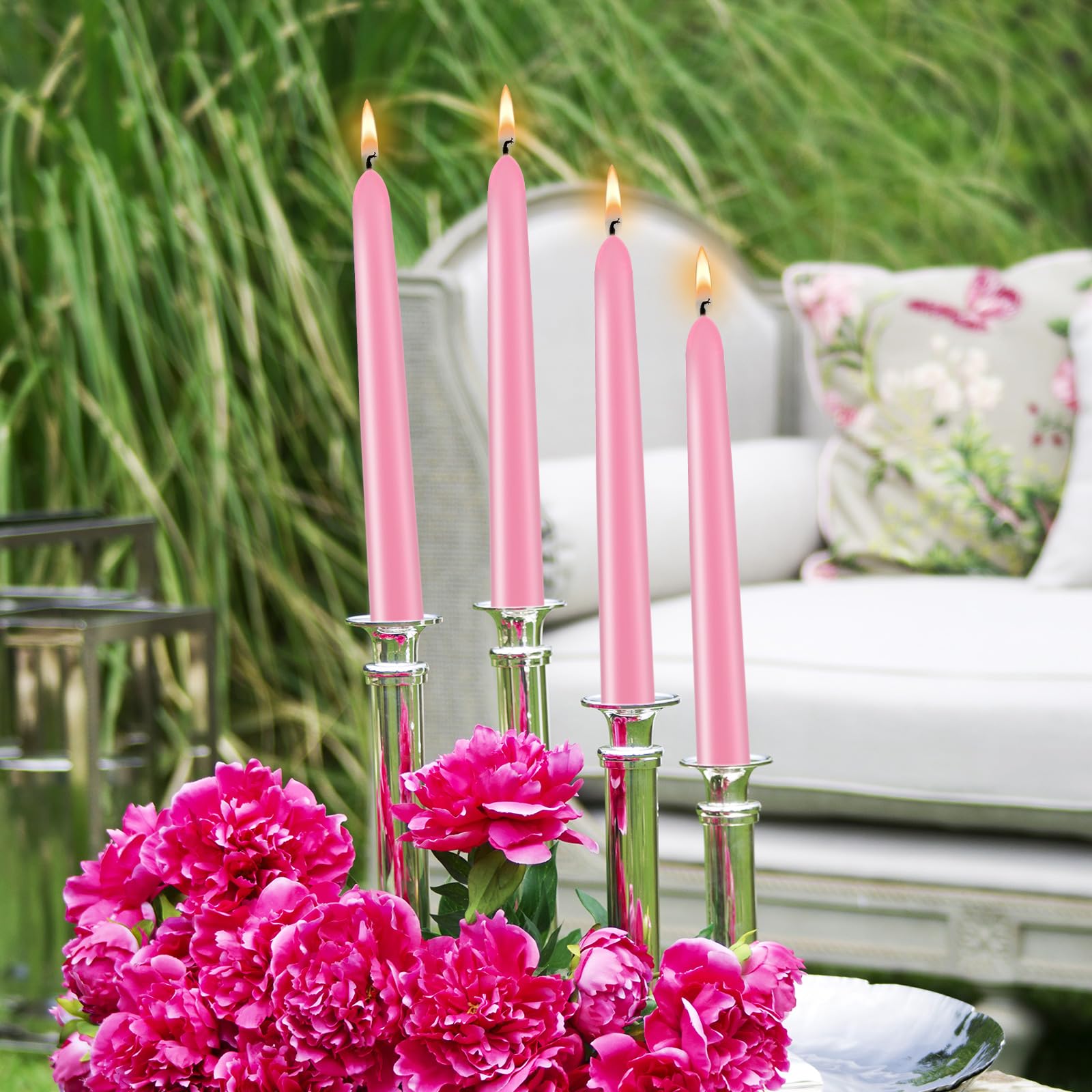 7 Pack 10 Inch Pink Taper Candles – Unscented, Dripless, Smokeless Candlesticks for Dinners, Christmas, Weddings, Parties, Holidays, Religious Events, Home Decor – Long Burning Dinner Candles