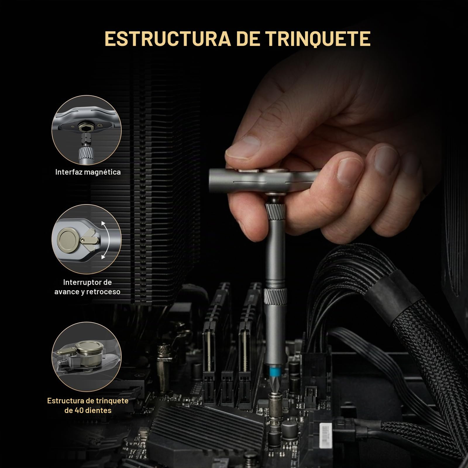 ATuMan Juego de destornilladores de trinquete magnéticos 42 en 1, 38 puntas de acero de aleación S2, mango desmontable, con funda, para el hogar, bricolaje, reparación de bicicletas y electrónica