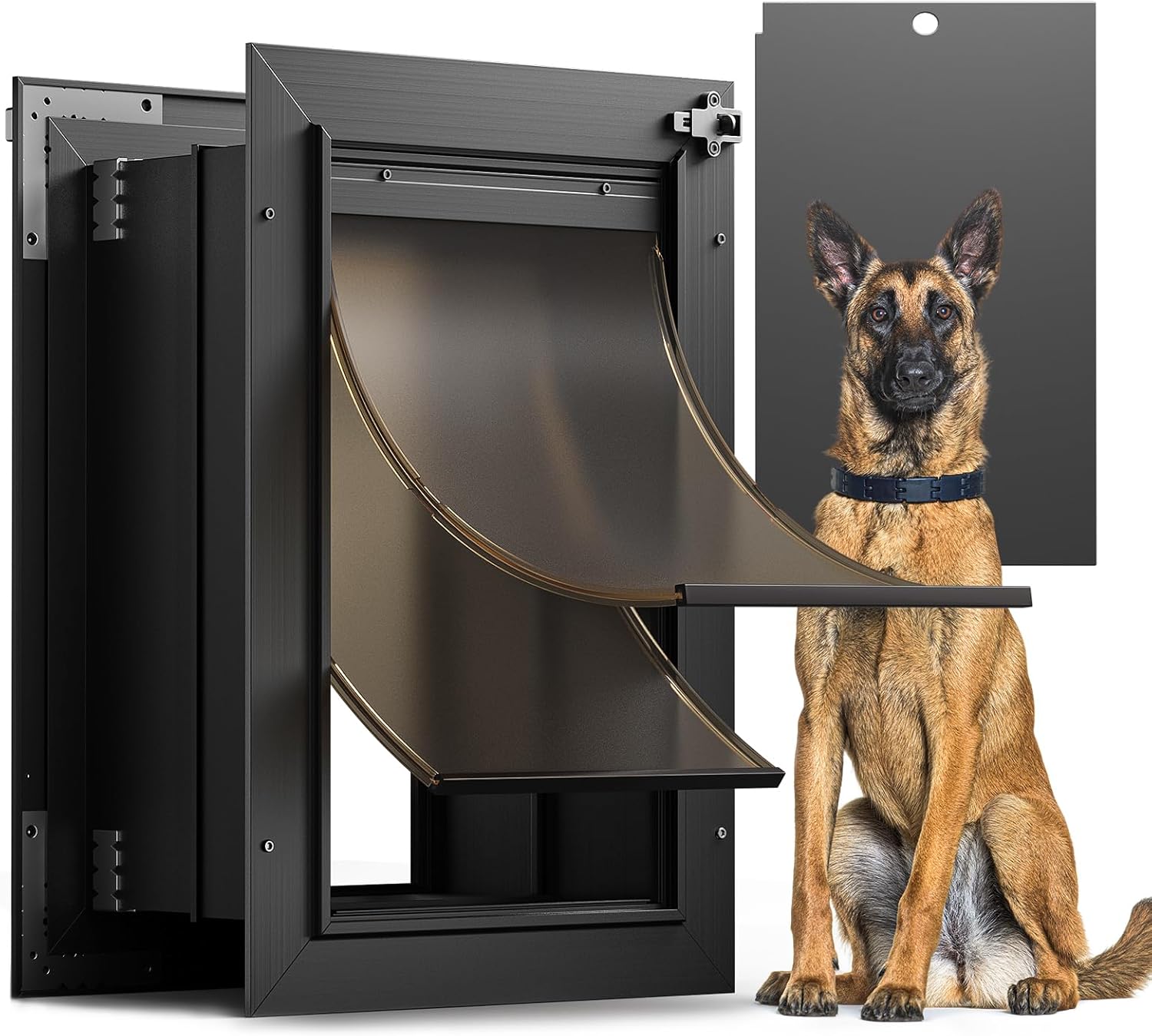 Dog Door for Wall, All Aluminum Large Doggy Door Doggie door, Pet Door Easy to Install, 2 Magnetic Flaps Energy Efficient, Wide Telescoping Tunnel for Interior & Exterior Walls, Pet Up to 110 Lb-Black Black Large