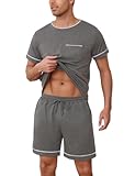 Mens Pajamas Set Cotton Pajamas Shorts Set Short Sleeve Pjs Sets Soft Sleepwear S-XXL