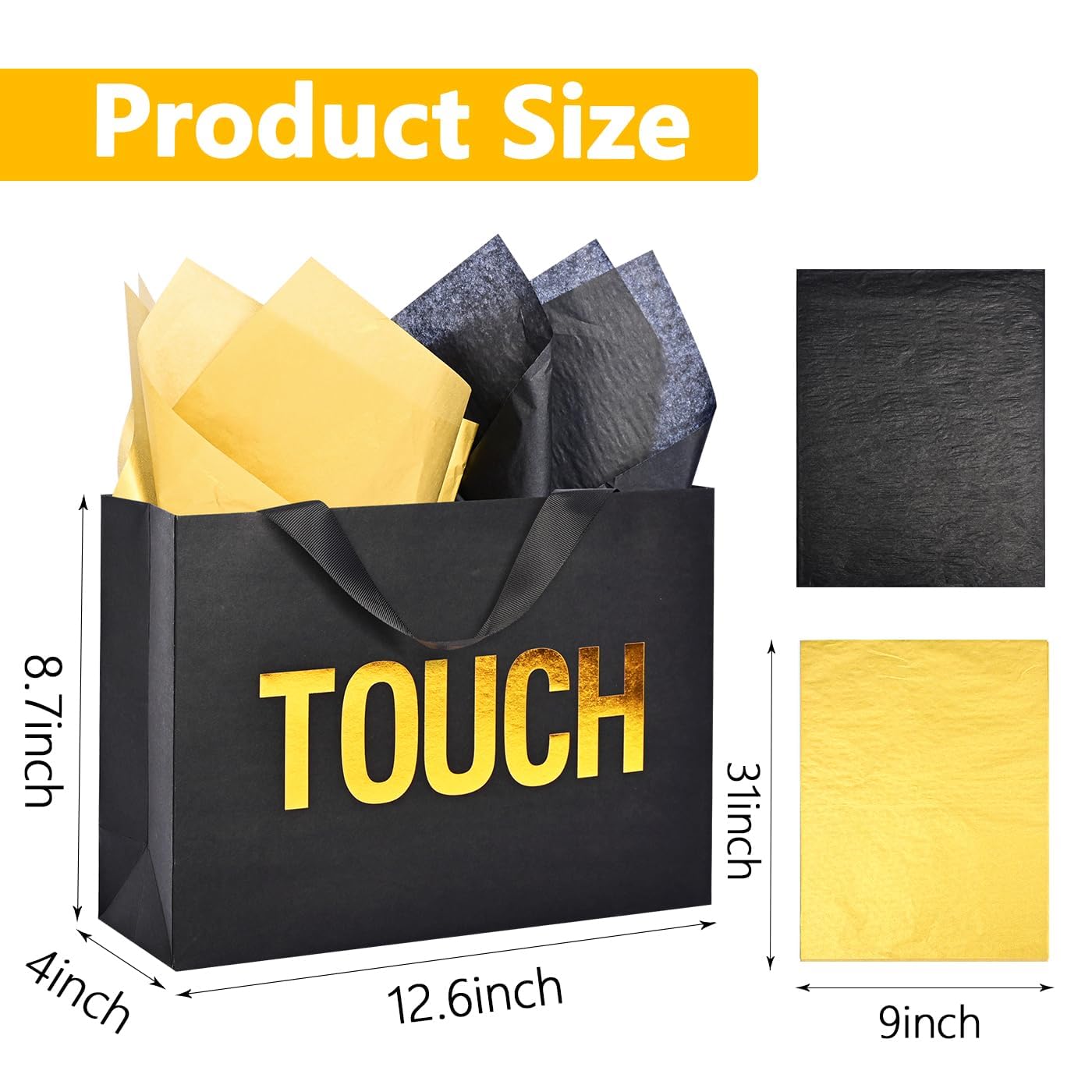Large Gold Foil 5 Senses Gift Bags For Him Her With Labels Envelopes And Cards, Sight Smell Touch Taste Sound Gift Bags With Tissue Paper For Birthday, Anniversary, Mother'S Day, Valentine'S Day - View #6
