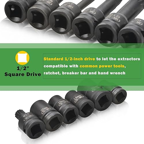 Miniatura 4 de LainKeen Juego de 12 llaves de pinza de freno de impacto, unidad cuadrada de 12 pulgadas, compatible con AudiVWPorscheBenzFordBMW