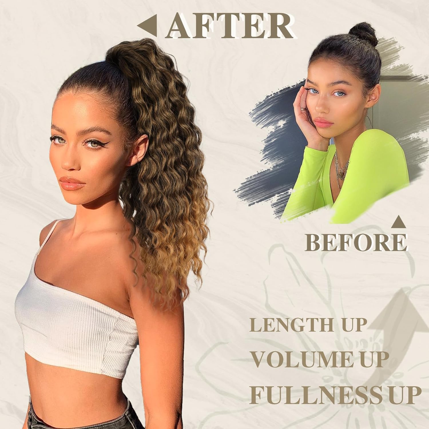 colorfulpanda Long Drawstring Curly Ponytail Hair Piece for African American Ponytail Extension Synthetic Hair Afro Kinky Curly Ponytail with Clip in Hairpiece for Women,18 inch(Black/Blonde) - Image 4