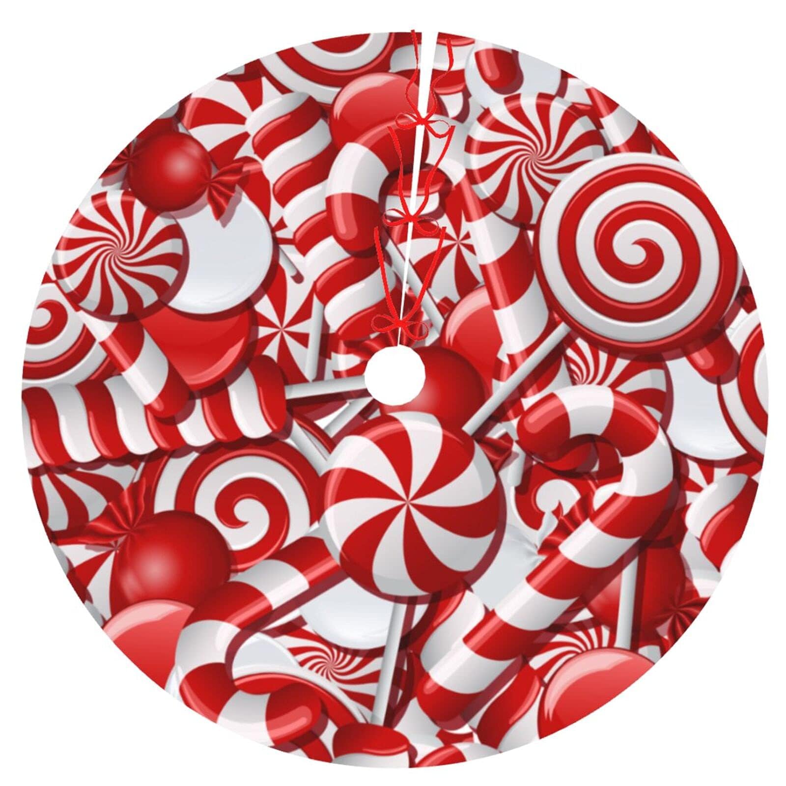 Swirl Candy Traditional Christmas Tree Skirt Holiday Party Xmas Santa Sweet Lollipop Tree Skirt Mat Christmas Ornaments Decoration 36 Inch