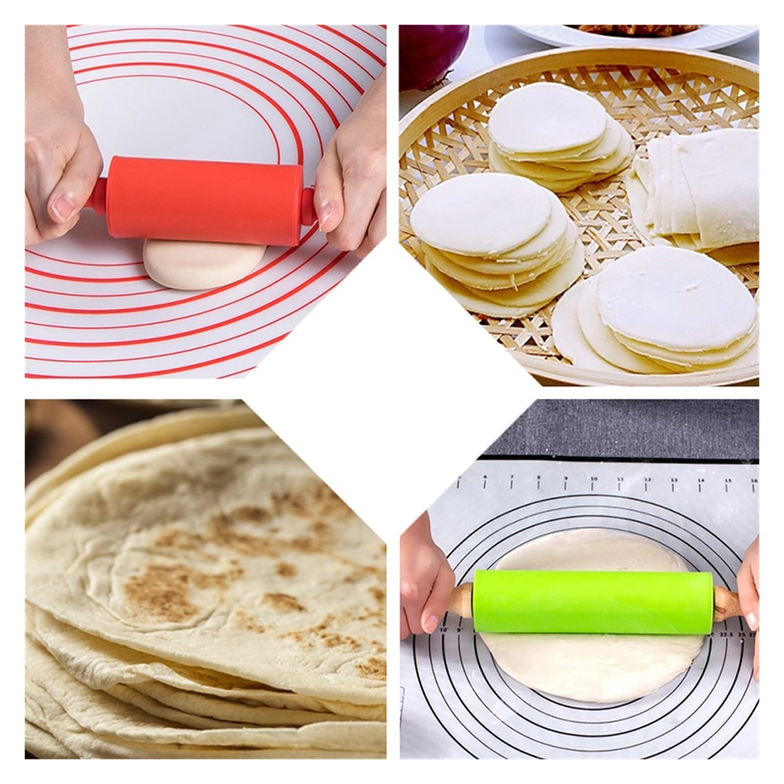 Mattarello antiaderente in silicone con manico in legno, for pasta sfoglia, farina, strumento da cucina for biscotti e(Blue,39x5cm)