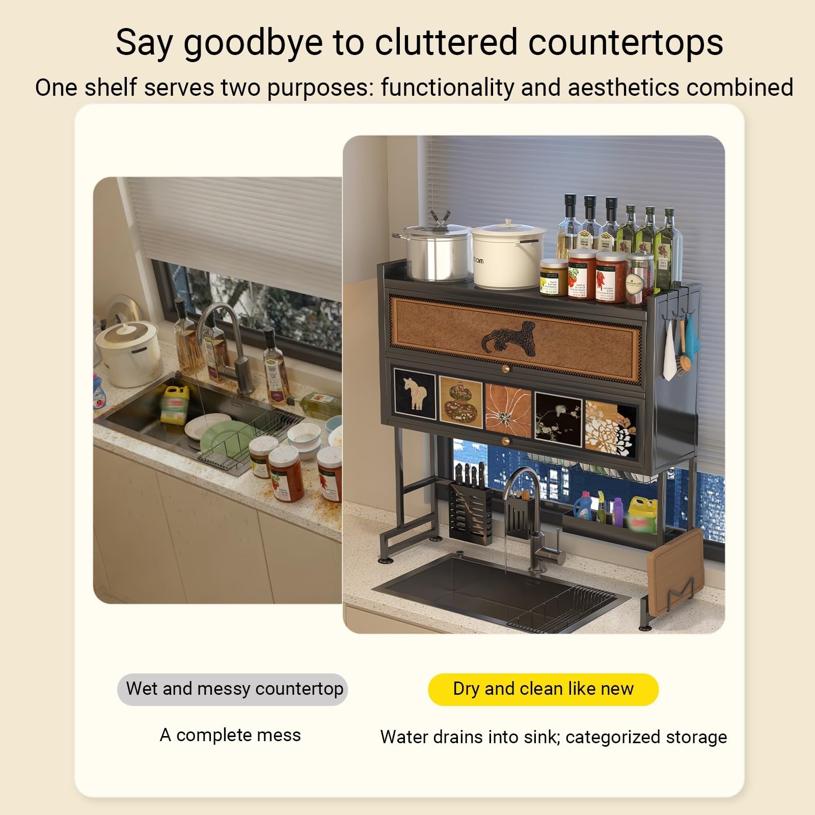 Escurridor de platos sobre el fregadero con tapa, soporte para utensilios de cocina que ahorra espacio para platos, vasos y cubiertos, ideal para cocinas pequeñas