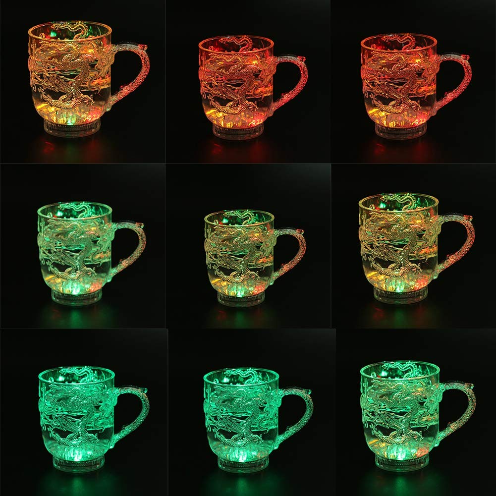 BESPORTBLE 2 Tazze Luminose Con Cambio Colore - Modello Drago, LED A Induzione D'Acqua, 285 Ml, In Acrilico, Per Bar E Casa - 3