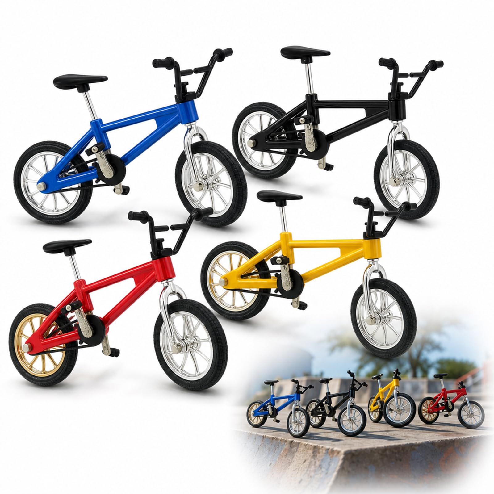 4 Finger Bikes Mini BMX Set, 10.5x7cm Finger Mountain Bike Collection