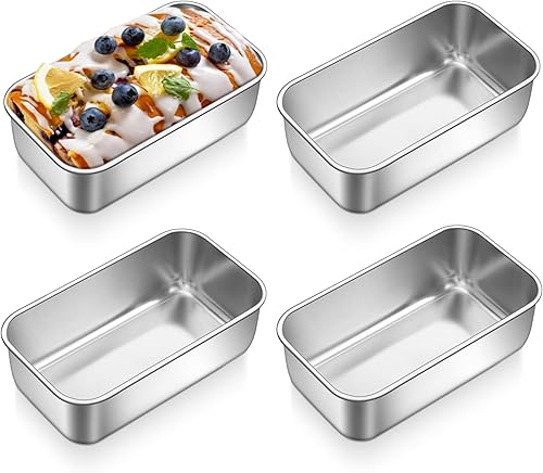 P&P CHEF Juego de mini moldes para pan, 4 moldes pequeños para pan, 6.3 x 3.5 pulgadas de acero inoxidable para pan casero, pastel de carne,