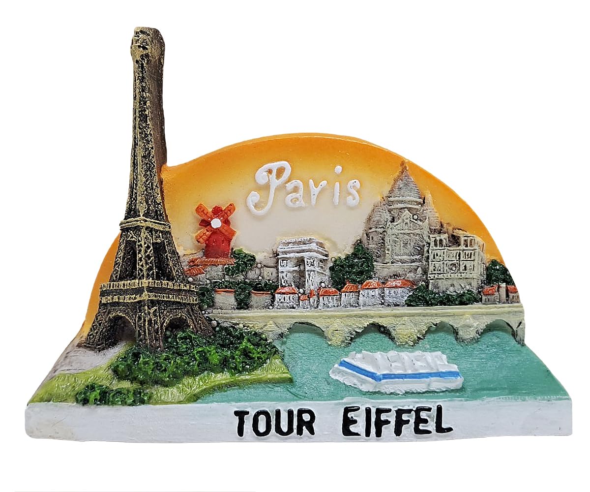 WitnyStore Tiny Landmarks of Paris Sunset Sky Eiffel Tower Pont Neuf Arc de Triomphe France Western Europe Tourist Attraction Resin Refrigerator
