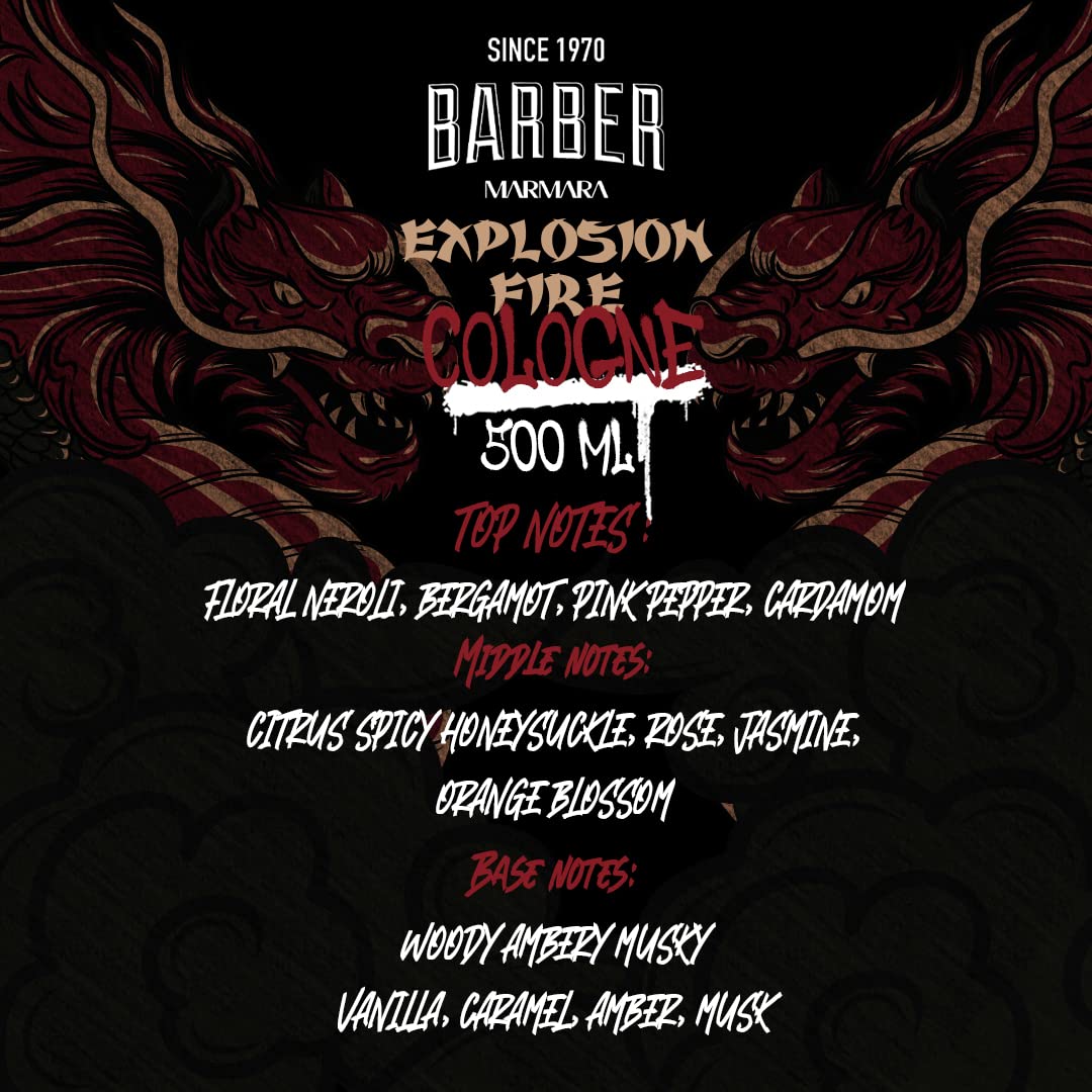 BARBER MARMARA EXPLOSION FIRE Limited Edition Eau de Cologne 500 ml | Bottiglia di vetro da uomo | Profumo da uomo | Aftershave Men | Profumo unisex – Cologne barber | 8% olio profumato