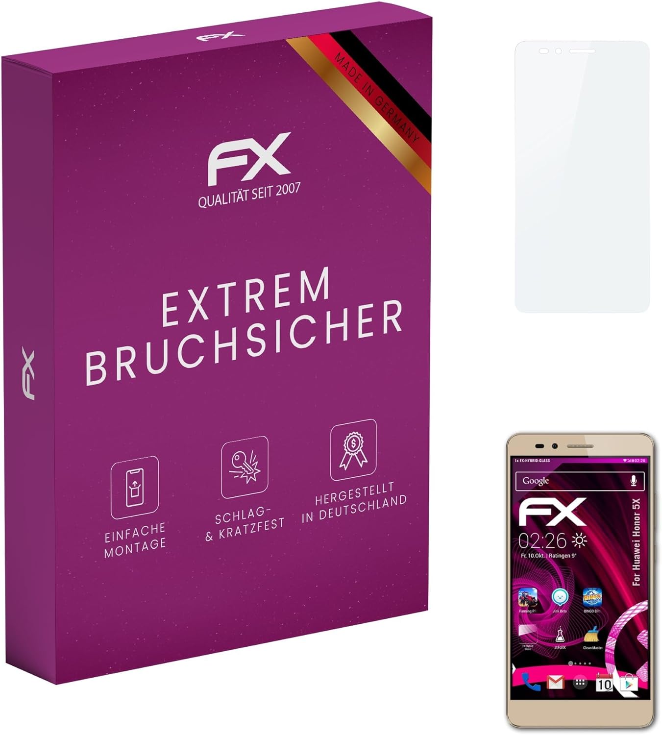 atFoliX Plastic Glass Protective Film compatible with Huawei Honor 5X, 9H Hybrid-Glass FX Screen Protector