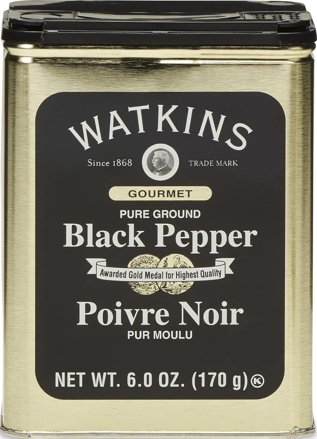 Watkins Gourmet Spice Tin, Pure Ground Black Pepper, 6 oz. Tin, 1-Pack