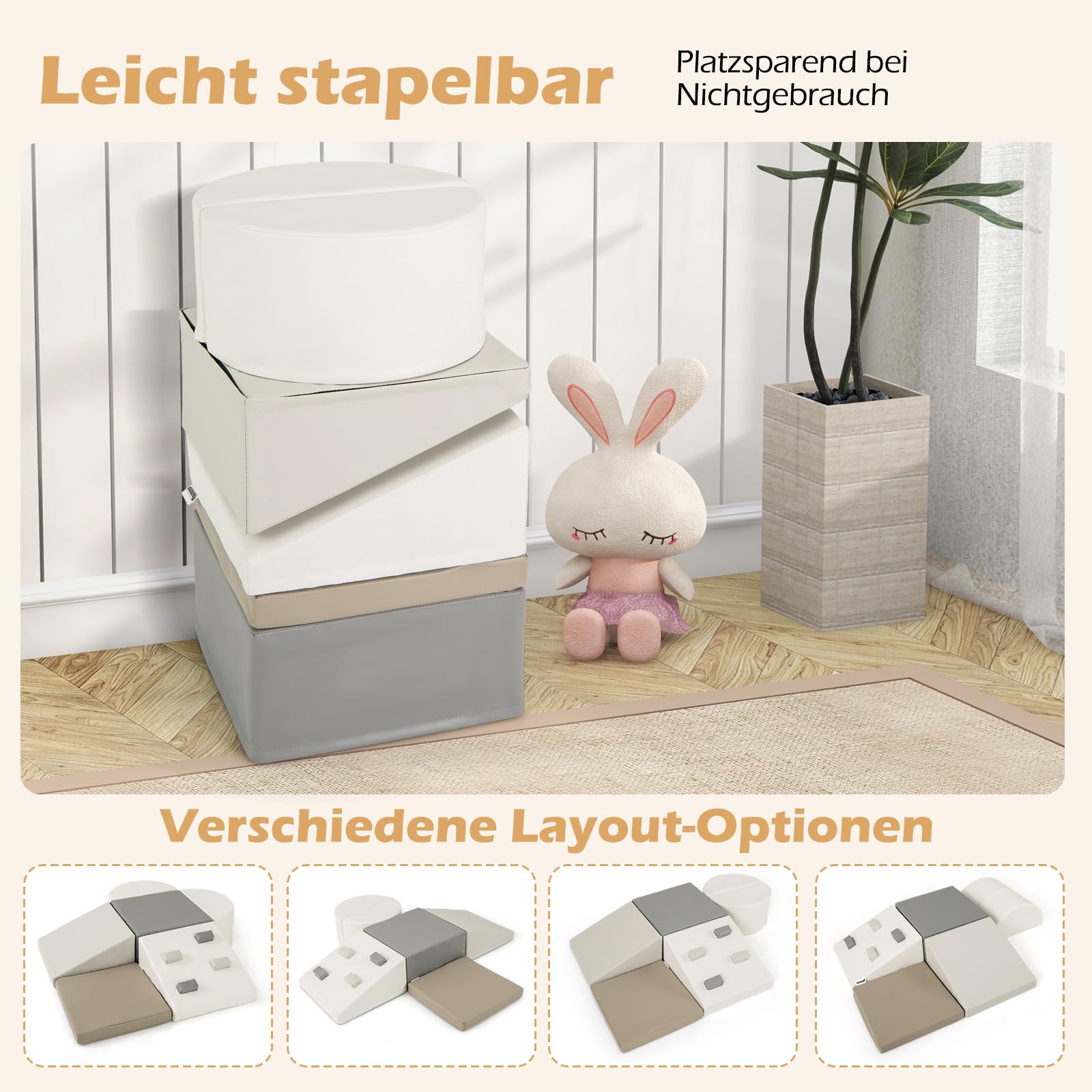 COSTWAY 6 TLG. Schamstoff Bausteine Kinder, Softbausteine mit Kletterfelsen zum Klettern & Krabbeln, Riesenbausteine aus Schaumstoff, Großbausteine Kletterblöcke für Innenbereich (Weiß)