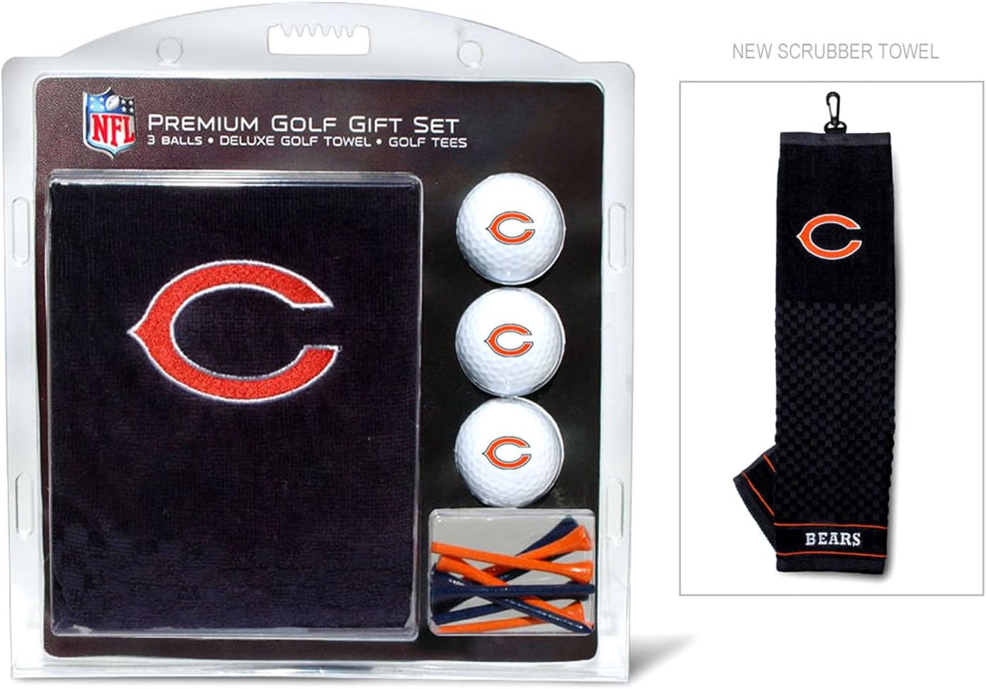 Team Golf NFL Chicago Bears Gift Set: Embroidered Golf Towel, 3 Golf Balls, and 14 Golf Tees 2-3/4" Regulation, Tri-Fold Towel 16" x 22" & 100% Cotton