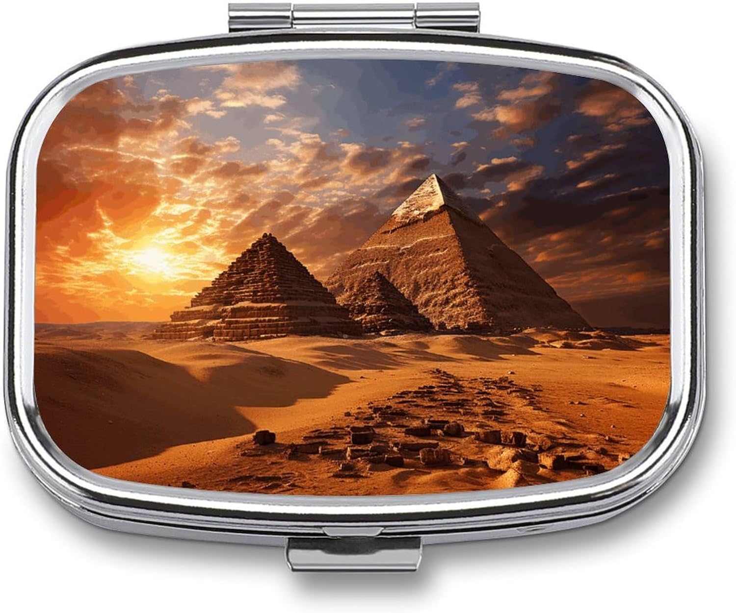 Egyptian Pyramids Square Pill Box with 2 Compartment & Mirror