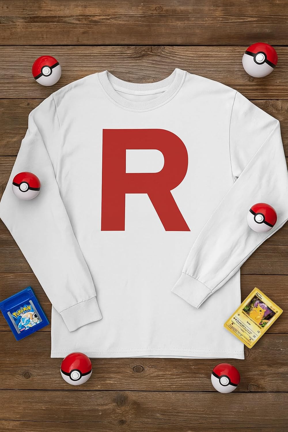Tstars Team Rocket Shirt for Men - Long Sleeve Anime R Print Top - Halloween or Work Group Theme Tee