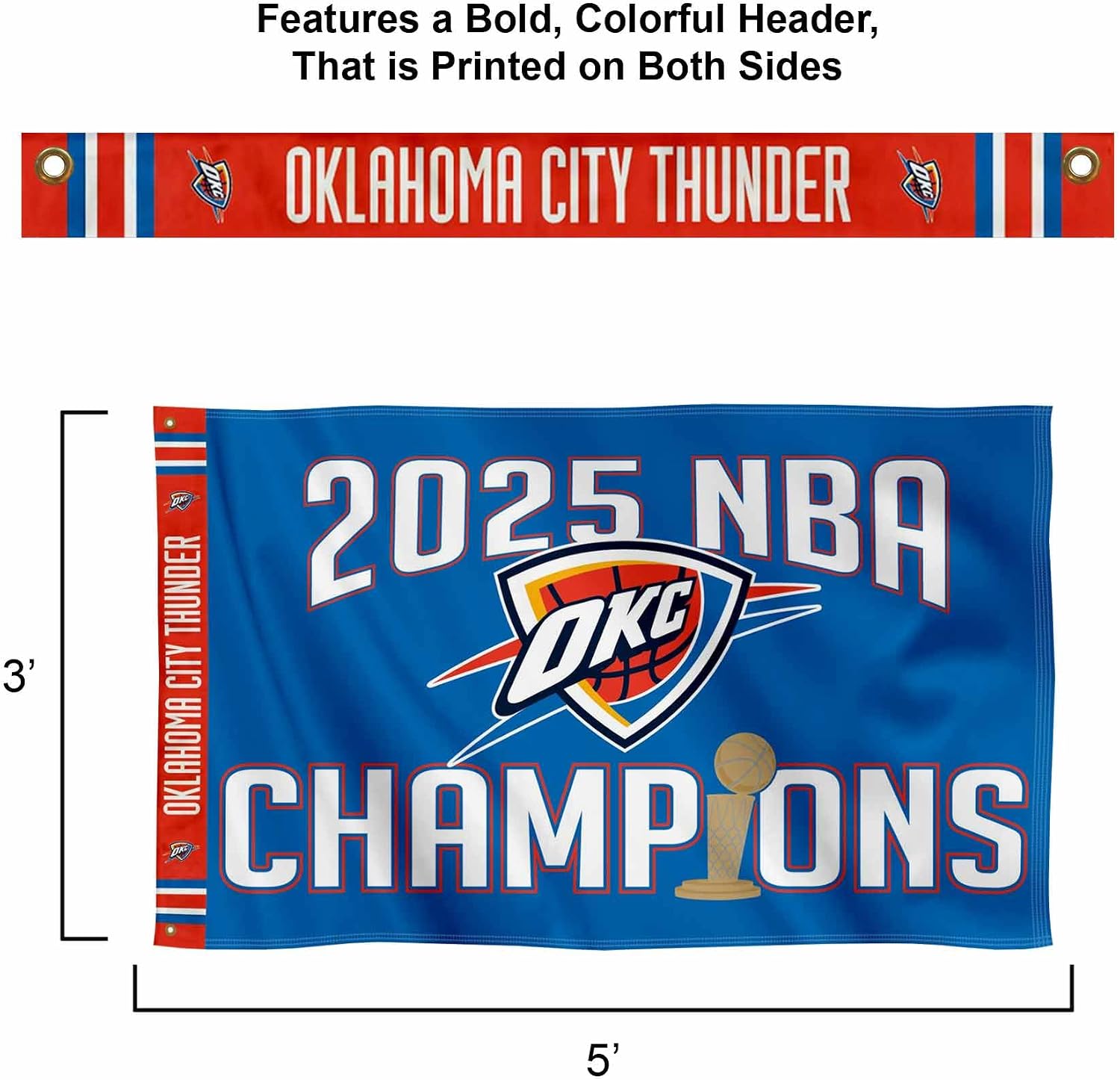 WinCraft Oklahoma City Thunder 2025 NBA Champions 3x5 Premium Banner Flag