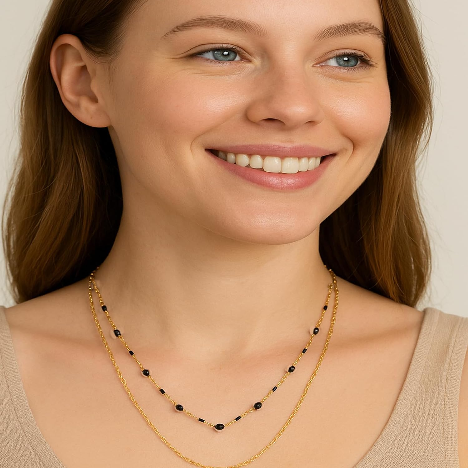 Natural Gemstone Layered Necklace for Women 18k Gold Plated Bead Chain Necklace Healing Crystal Gemstone Jewelry Birthday Gift for Wife Girlfriend Mother - Image 3