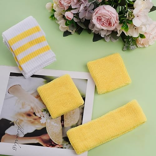 Miniatura 4 de Sucrain Juego de 5 bandas para el sudor y calcetines a rayas, bandas deportivas para el sudor, bandas para sudar, bandas para sudar, rojo, blanco y