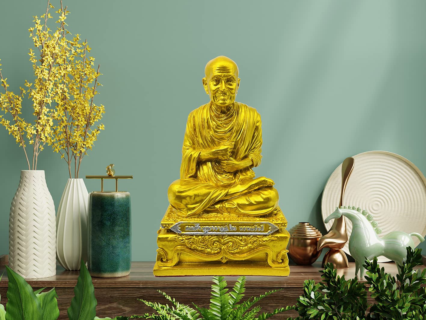 BUDDHO Somdej Toh - Estatua de Buda de 5 pulgadas de alto, budista tailandés, estatua de Buda tailandés, decoración de habitación, regalo pequeño de oficina (dorado)