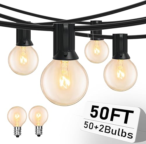Miniatura 22 de Tira de luces blancas de 25 pies para exteriores con 27 bombillas transparentes, tira de luces G40 para patio interior y exterior, luces colgantes