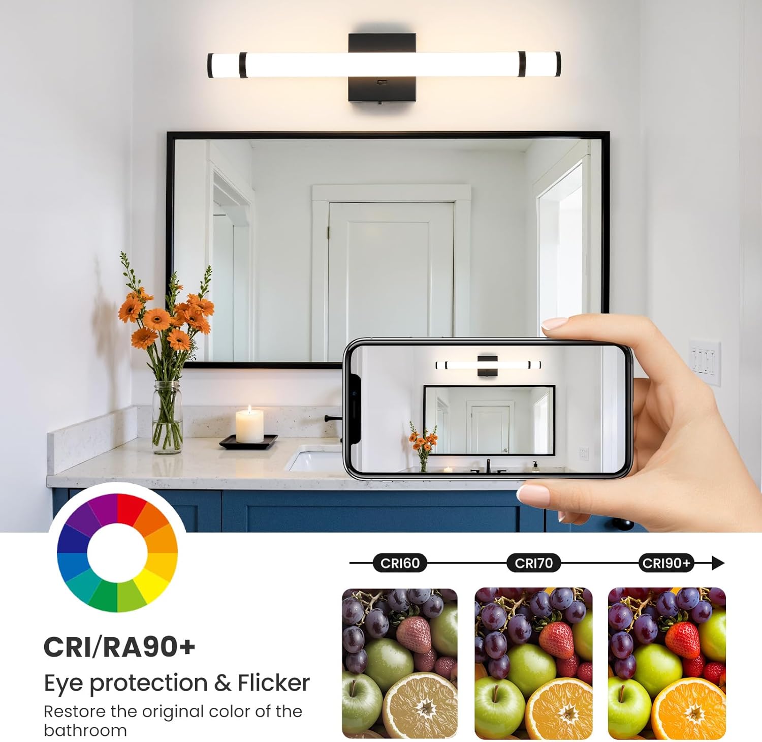 Black Bathroom Vanity Light Fixture 23 Inch 14W Dimmable 5CCT LED Vanity Lights for Bathroom Lighting Fixtures Over Mirror Bath Wall Sconce Bar