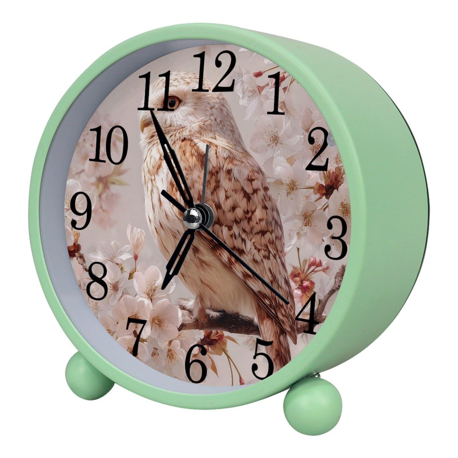 etoenbrc Owl and White Florals Alarm Clock,Small Battery Operated Clock, Slient Plastic Table Clock for Living Room Bedroom and Office Decor