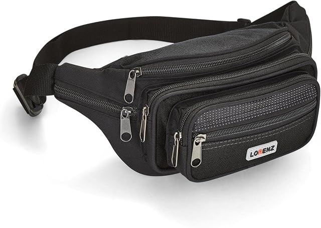 Woodland Leathers Unisex Waist Bag and Bumbag for Women and Men, Multipacket Polyester Bumbags for Ladies Waterproof Belt Bags and Money Bag for Festival, Dog Walking, Running Belt Bag (Black)