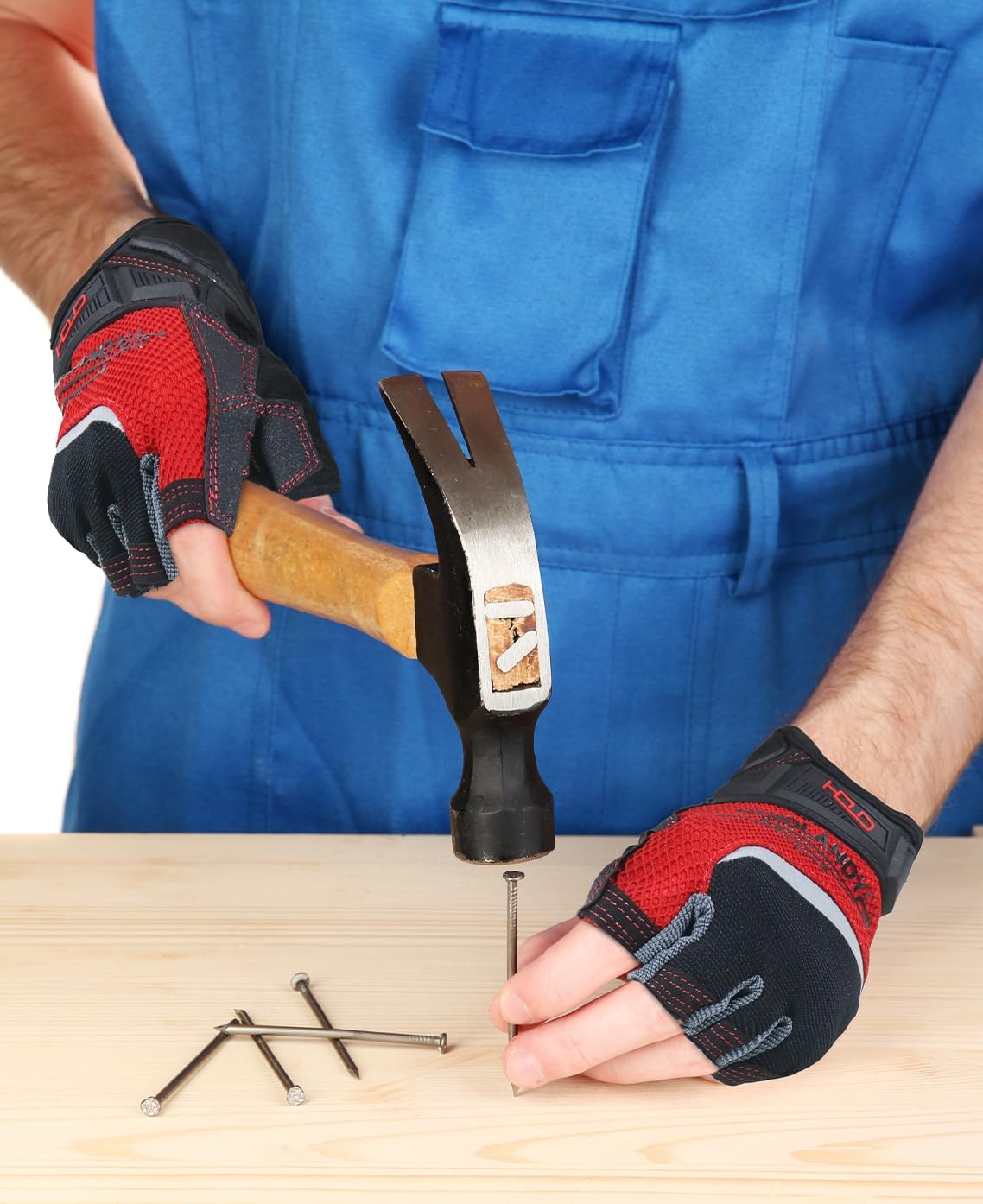 HANDLANDY Fingerless Work Gloves for Men, Half Finger Working Glove Grip Shock-Absorbing Breathable Uwrist TPR Anti-Collision Gloves for Mens & Women (L) - Image 4