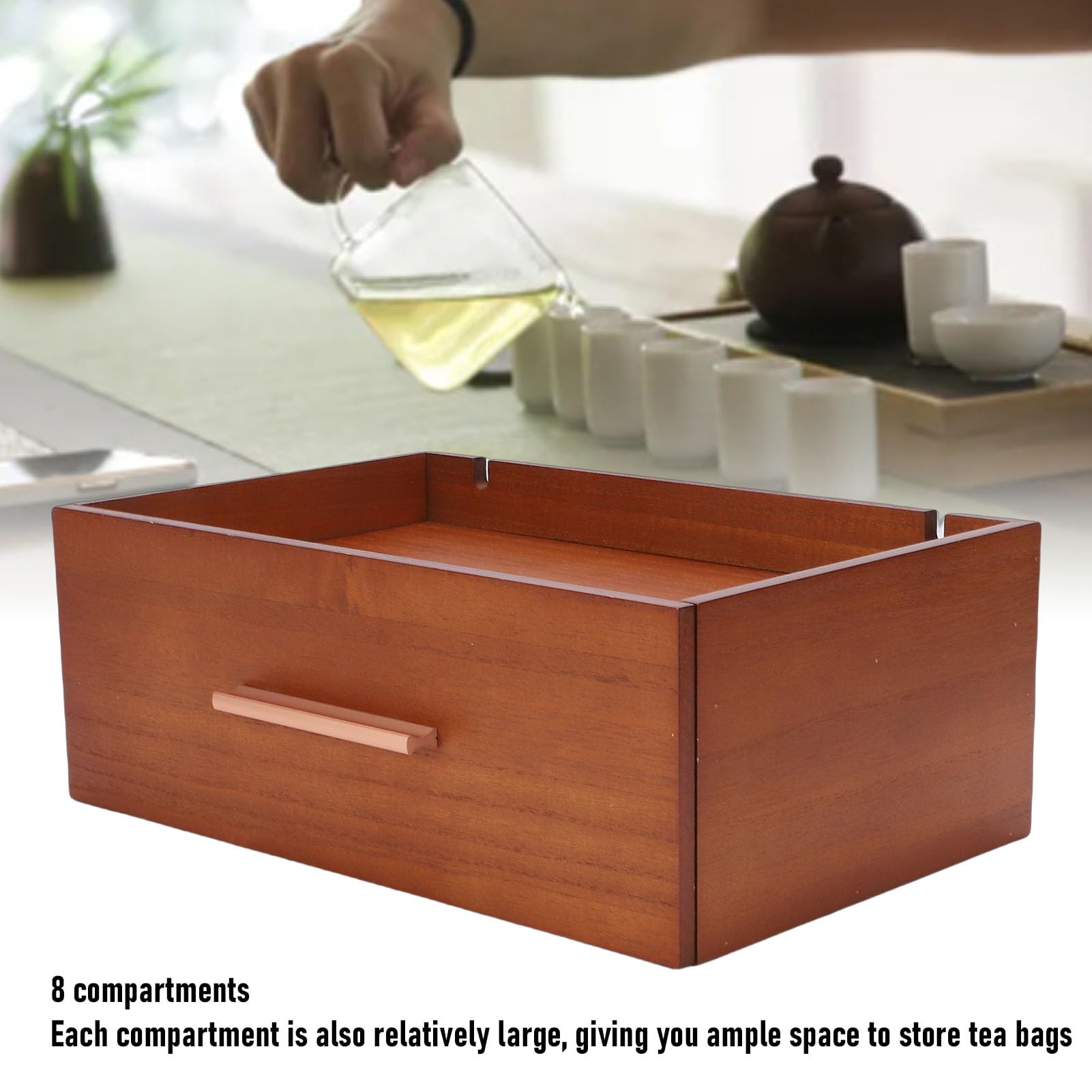 Teebeutel-Organizer aus Holz mit 8 Fächern, Teebeutelhalter, Aufbewahrungsschublade für Kaffee, Zucker, Arbeitsplatte
