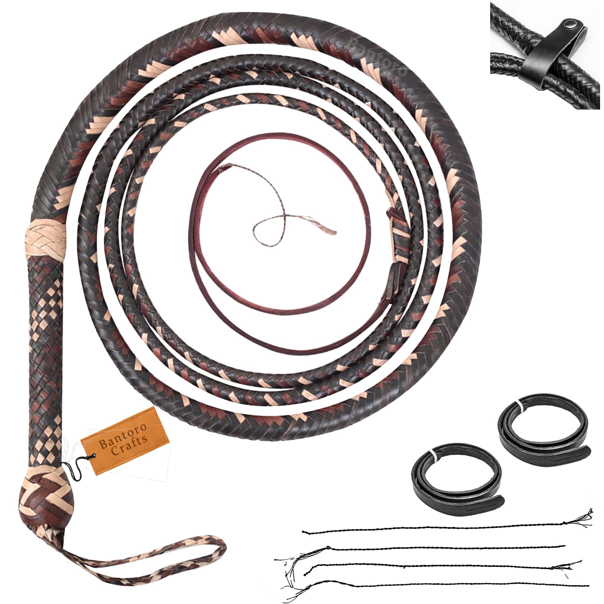 Marrone, Rosso e Crema Frusta in Pelle di Canguro Bullwhip16 Trecce Fili Pelle Intrecciata Frusta Che schiocca Forte