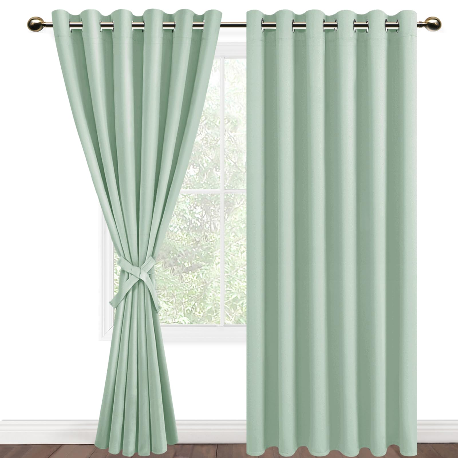 DWCN Blackout Curtains 90 x 90 Inch with Tiebacks for Bedroom Thermal Insulated Solid Eyelet Curtains for Living Room,2 Panels,90" Wide x 90" Drop Bean Green