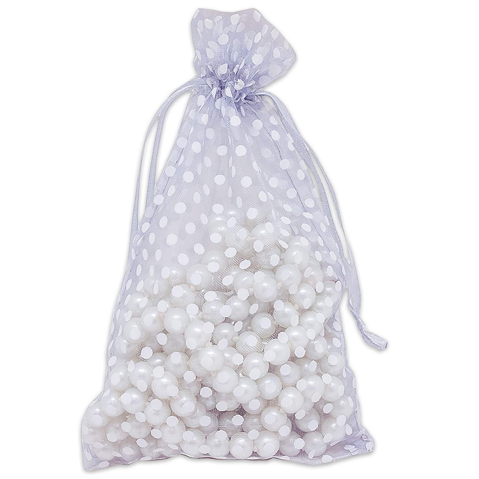 100-Pack 4x6 in Sheer Organza Gift Bags with Drawstring (Medium) - Polka Dot (Silver/White) - for Wedding Party Favors, Treats Mesh Pouch by The