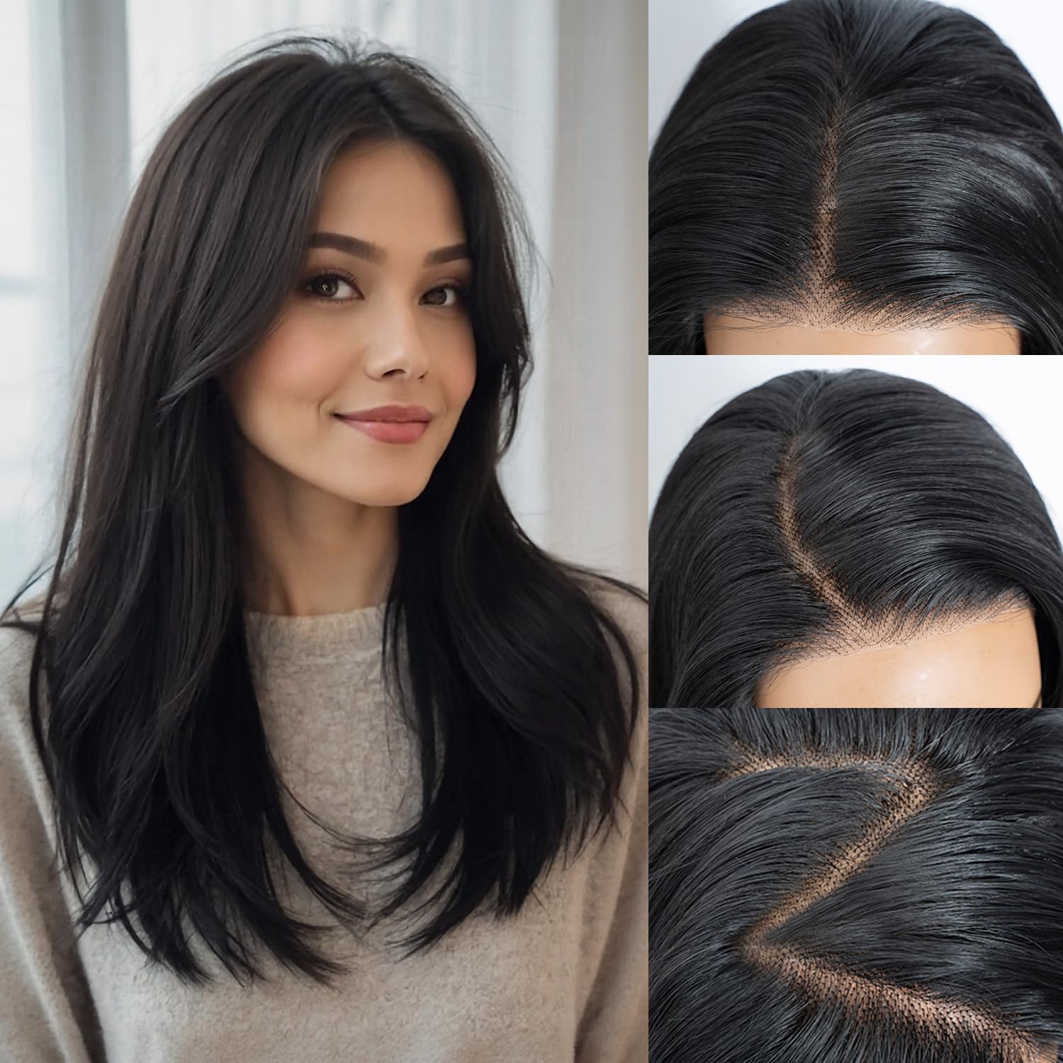 NOBLE Natural Black Synthetic Lace Front Wig for Women 13×6 HD Lace Glueless Wigs Pre Plucked 20 Inches Layered Wave Wigs for Daily Pary Beginner Friendly