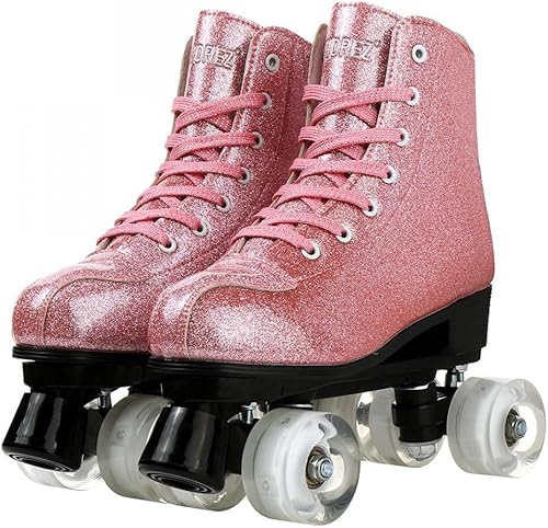 Miniatura 2 de XUDREZ Patines de ruedas para mujeres y hombres, de piel sintética brillante, zapatos de patinaje de alta calidad para principiantes, patines