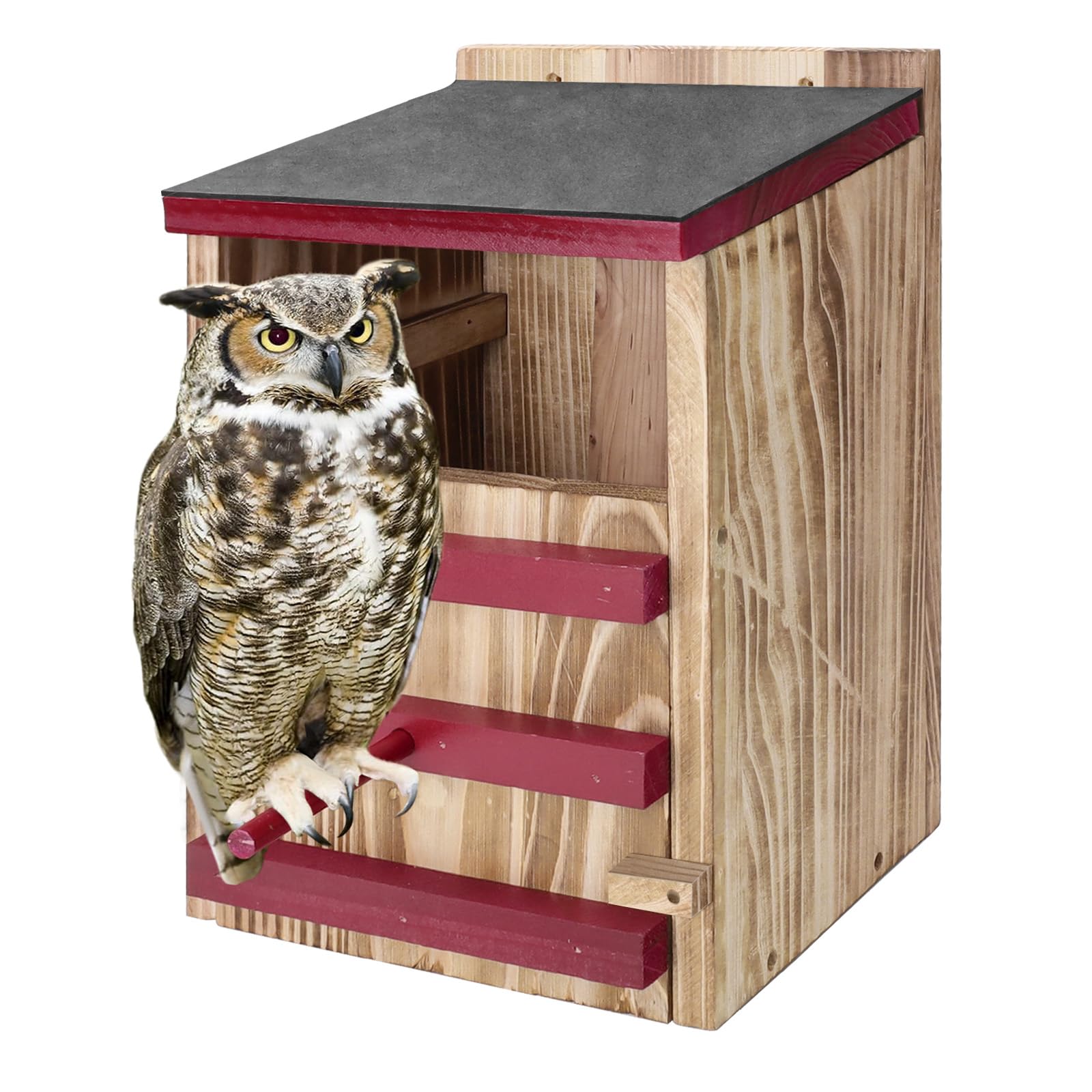 Wood Owl House, Waterproof Owl Nesting Box, Bird Houses for Outside with Mounting Screws, Wooden Opening Owls Box for Barn, Screech Owls, Backyard