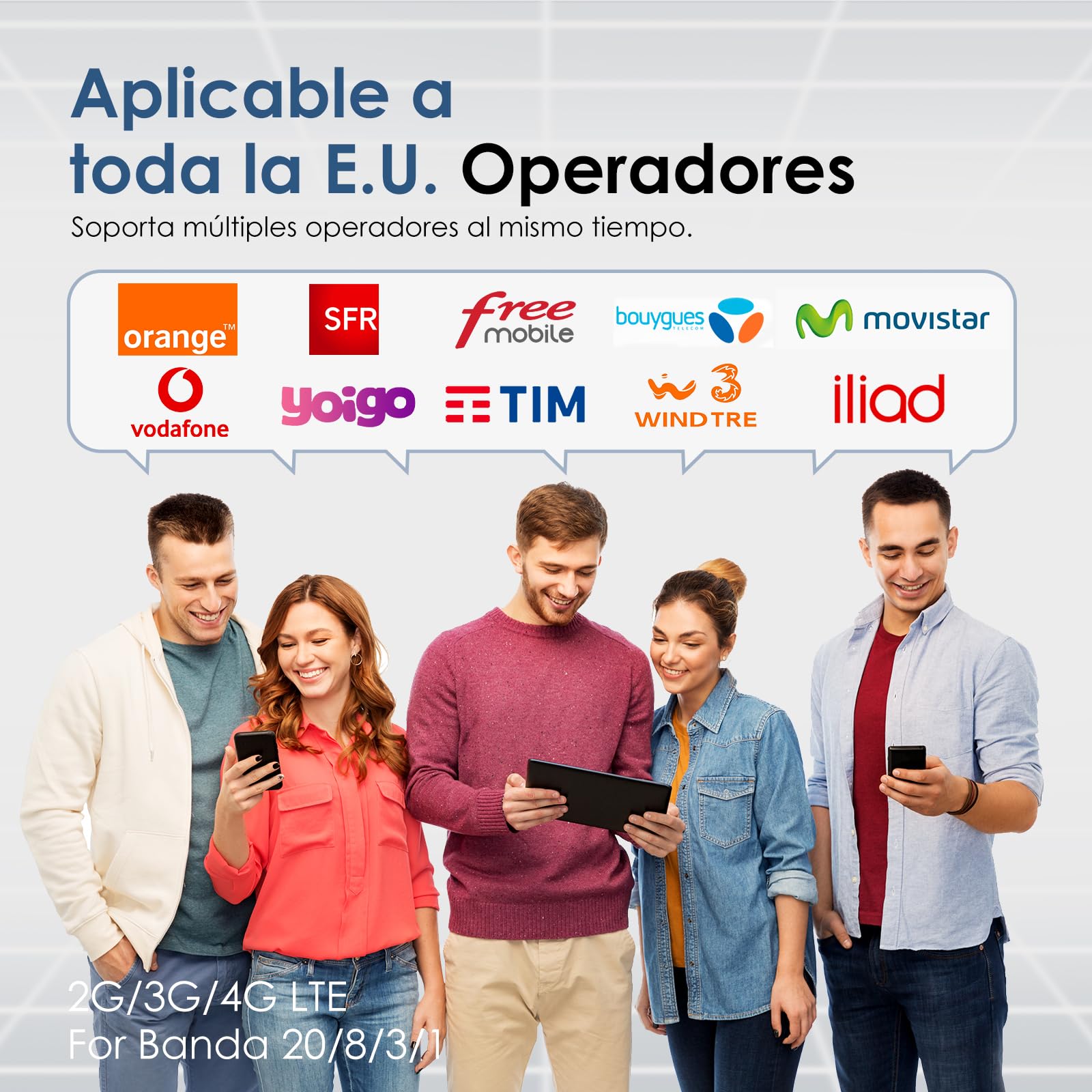 Amplificador de Cobertura Movil 4 Banda B20 800，900,1800,2100Mhz Amplificador Señal Movil gsm 3G 4G LTE 70dB Repetidores de señal 4g Compatible con Simyo/Orange/Yoigo/Vodafone