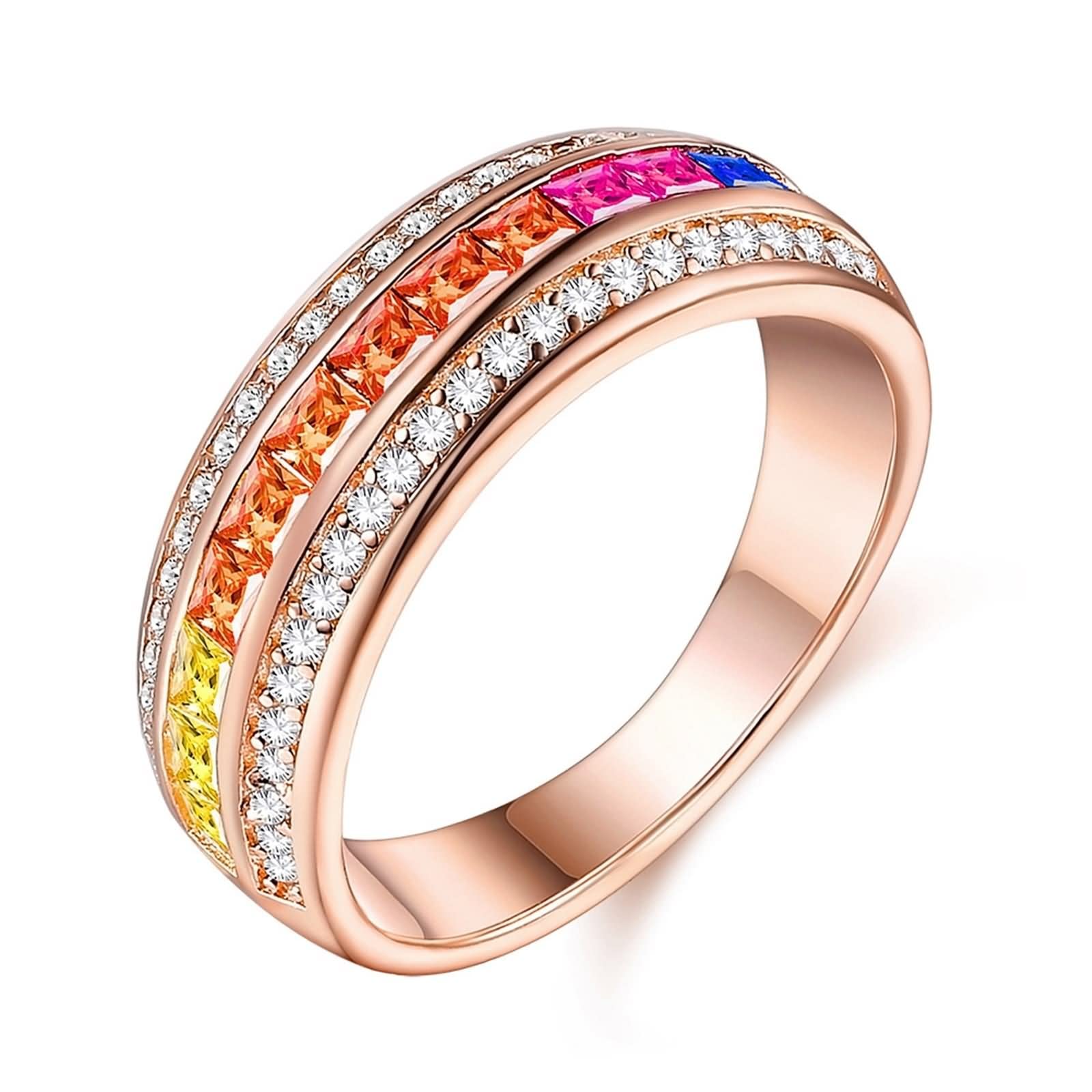 WXKAGF Eheringe für Damen im Vintage-Stil, Vintage-Ringe aus Sterlingsilber, DREI Reihen Regenbogen mit Zirkonia